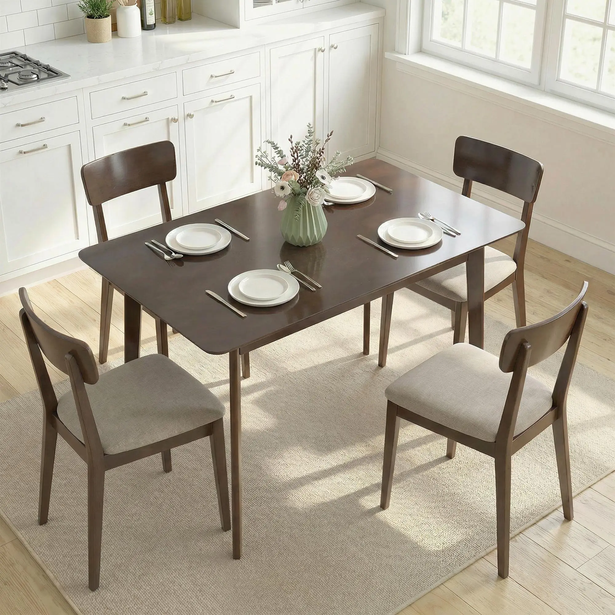 HOMCOM 47" Mid-Century Modern Dining Table for 4, Rectangular Kitchen Table with Wood Grain Finish, Tapered Legs, Wood Frame for Small Spaces, Dining Room, Apartment, Easy to Assemble, Dark Mahogany
