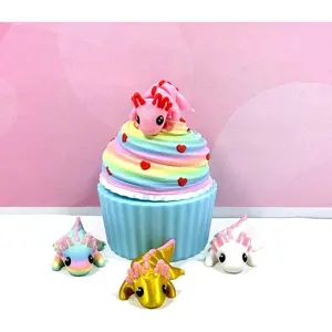 4pcs 3D Printed Articulated Mini Axolotl, 3D Printed Cupcake Container, Colorful Valentines Axolotl Fidget Toy, Mini Axolotl Fidget Toy, Executive Desk Toy, Home Decor MA001-CC-BMAC