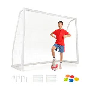 COSTWAY - 8' x 6' Soccer Goal with Ground Stakes and Soccer Cones