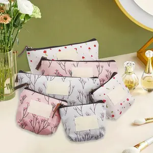 Pack of 6 Pencil Case Countryside Flower Cosmetic Makeup Bag Cute Floral Canvas Zipper Pencil Pen Cases Multifunctional Fabric Cosmetic Makeup Bag