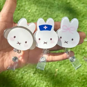 Bunny Rabbit Retractable ID Badge Reel - Miffy-Style Badge Reel / Doctor / Nurse / Medical Worker / Coworker