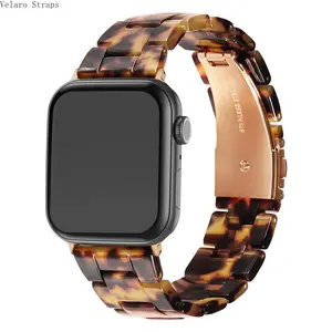 Tortoiseshell Resin Apple Watch Band, Transparent-Style Glossy Link Bracelet for iWatch