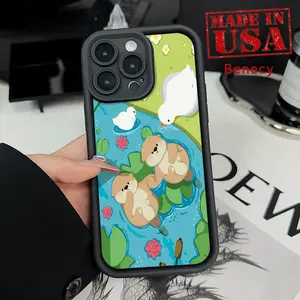 Otter on Lotus Leaf in Pond Pattern Case for iPhone 16 15 14 Pro Max 13 12 11 XR E XS Plus Shockproof Drop Protection Durable PC Smartphone Cover
