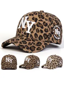 Women's Ny Leopard Print Hat, Adjustable Size, Fashionable Design, Suitable for Sports & Casual Outings, All-Season Woven Fabric Cap, Classic Baseball Cap, Leopard Vintage Hat, Casual Outdoor Hat