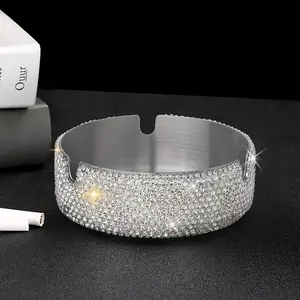 Sparkling Rhinestone Stainless Steel Ashtray - Luxurious, Portable, Stylish Smoking Accessory for Home, Car Decor