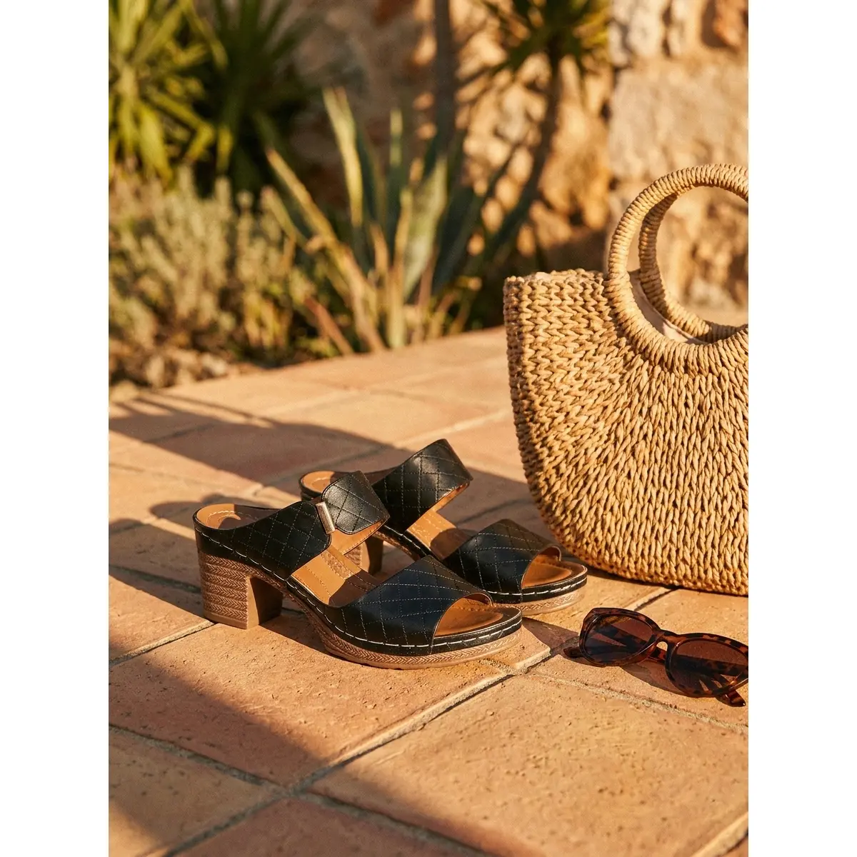 Fleur Plaid Heeled Sandals