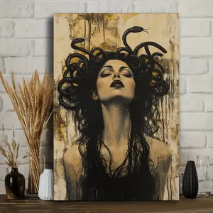 Ancient Greek Mythology Medusa Canvas Art Wooden Frame Painting, Suitable for Living Room and Dining Room Decoration