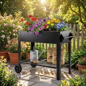 39 Inch Raised Planter Box with Wheels and Storage Shelf, 400 Lbs Capacity Metal Garden Bed, Rust-Resistant Vegetable & Herb Planter for Patio, Deck & Balcony