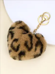 Cute Leopard Print Heart Charm Keychain, Adorable Animal Pattern Accessory, Perfect Gift for Friends & Family, Stylish Jewelry Item