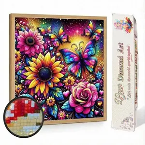 Neon Flower Butterflies | Full Drill AB & Fairy Dust | Velvet Canvas | DIY 5D Diamond Painting Kit | Cross Stitch Paint By Numbers Embroidery Alternative | Glowing Vibrant Garden Nature Insect | Calming Anxiety Stress Relief Hobby | Mosaic Art