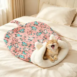 Sleeping Bag for Cats, Cozy Self Warming Cat Sleeping Bag for Indoor Cats, oft & Safe Cat Tunnel Sleep Bag Bed Cozy Hideway for Kitty's Comfort 360° Wrap Cat Hideaways Pet Snuggle Sack for Sleeping Relax Play (Pink Green)