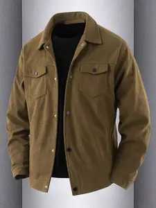 Men's corduroy workwear jacket - button placket and snap closure - lapel design, men's multi-pocket casual jacket, polyester - wear-resistant fabric, suitable for daily life, work travel, outdoor leisure and formal wear (spring/autumn/winter) Coats