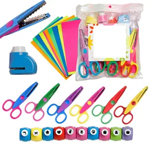 26Pcs Craft Scissors with Decorative Edge - DIY Crafting - 6 Scissors with Fun Decorative Edge - 10 Paper Hole Punch Shapes & 10 Colorful Pieces of Paper - Home Improvement.