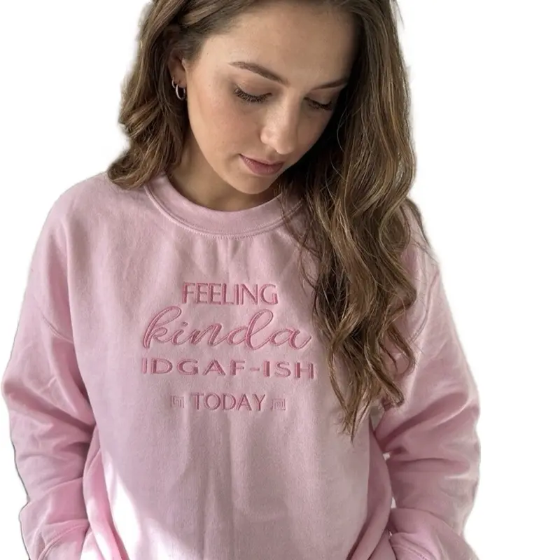 Feeling kinda IDGAF-ish today Embroidered Sweatshirt - Funny Women's Long Sleeve Crewneck Top for Christmas Season - Loose-Fitting Pullover, Womenswear, Cotton & Recycled Polyester - Hoodie