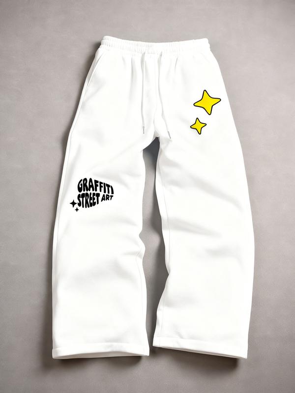 Men's Black "Graffiti Street Art" Star Graphic Wide-Leg Sweatpants - Trending #UrbanStreetStyle, Hot-Selling Fashion Bottoms for Daily/Cool Looks, Must-Have in Men's Apparel with Street Art Aesthetic & Relaxed Silhouette
