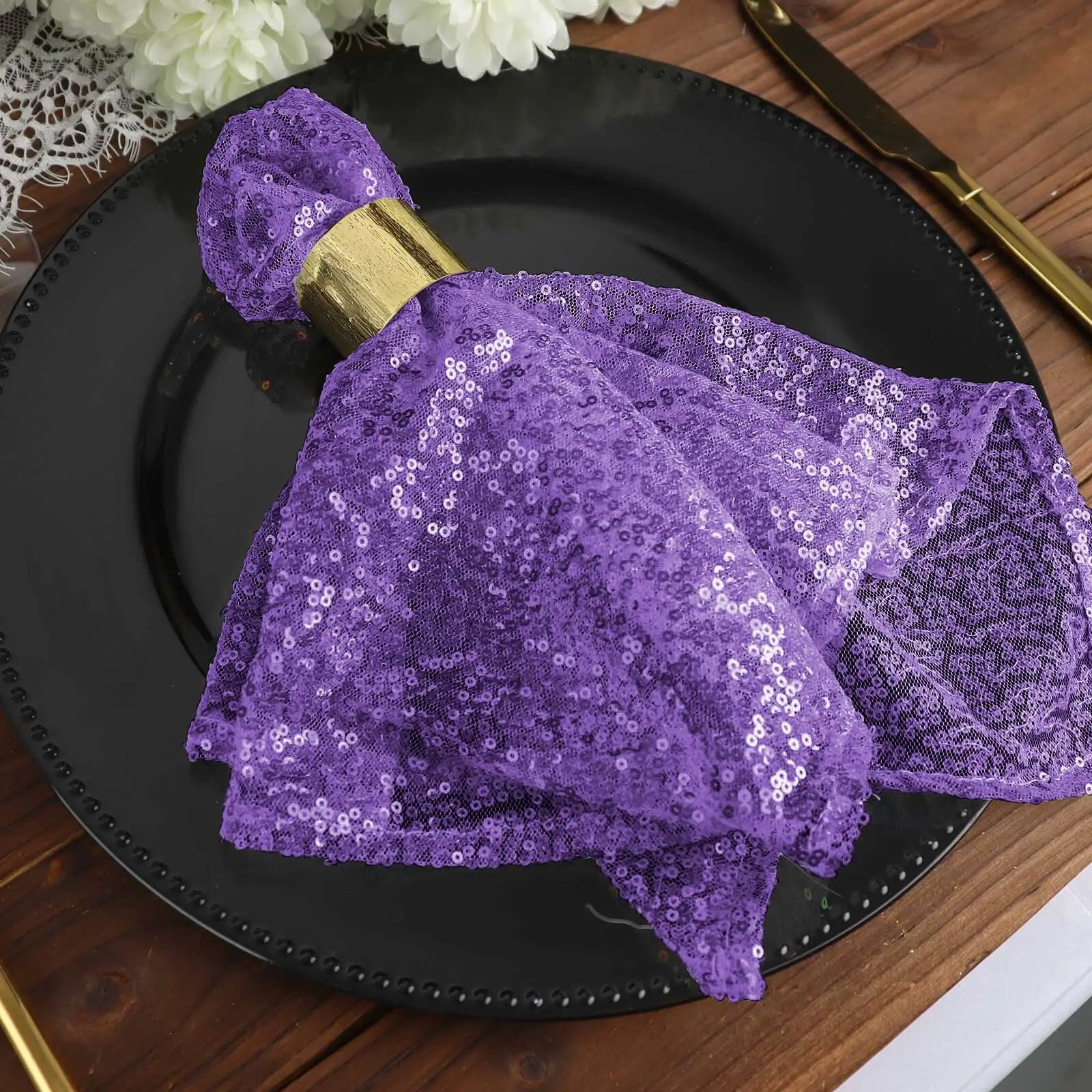 Sequin Tableware Napkin, 20"x20" Purple Shimmering Dinner Napkin