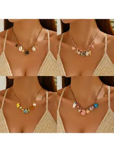 Ocean breeze shell dopamine starfish necklace colorful string ceramic small fish pendant jewelry for women