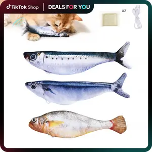 3 Pack Rechargeable Realistic Flopping Fish Cat Toys, Interactive Moving Wiggle Fish with 3 Tap-Activated Flapping Modes & Catnip, Suitable for Indoor Cats of All Breeds (for Exercise)