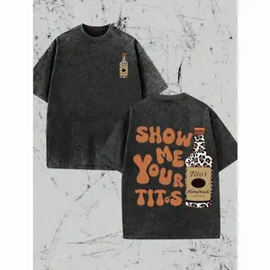 Leopard Print Elements, SHOW ME YOU TITOS Humorous Text Memes, Men's Washed Double-Sided Printed Vintage T-Shirt, Women's Machine Washable And Washable Old T-Shirt,Durable And Comfortable Fabric, Street Fashion Sense,Suitable For Daily Commuting GZX