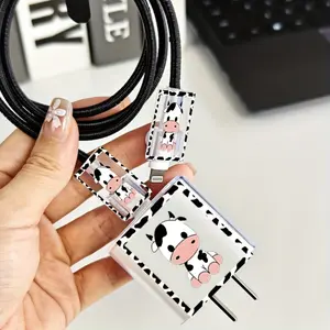 5pcs Set Cartoon Cow Frame Design Cute Animal Pattern Charger Case for iPhone 16 15 14 13 12 11 Pro Max, Anti-Shatter, Anti-Scratch, Gift for Boyfriend/Girlfriend with 20W Fast Charger and 18W Data Cable Protector, Phone Accessory Set, Playful Phone