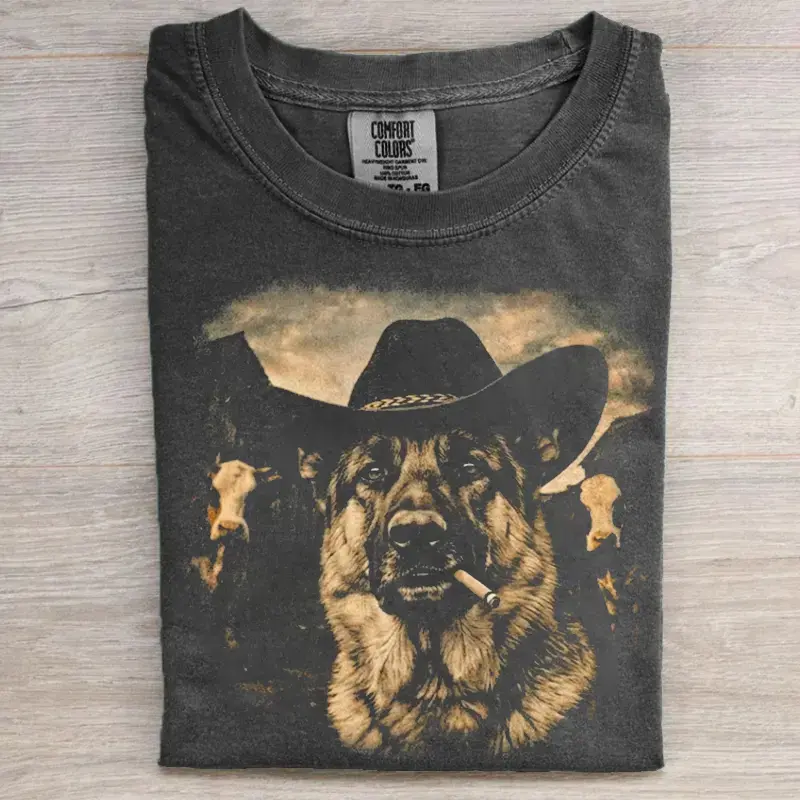 Comfort Colors German Shepherd Western T-Shirt, Vintage Cowboy Dog Graphic Tee, Funny German Shepherd Meme Shirt, 90s Country Dog Lover Tee, Casual Streetwear Gift for Men Women