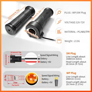 192X  Full Twist Throttle Electric Bicycle Right Handle Throttle Waterproof/SM Connector for E Bikes or Electric Scooter
