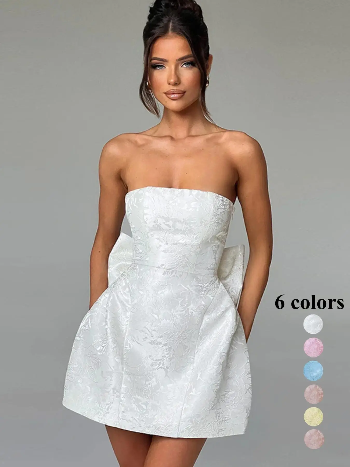 Women's Big Bow Decor Lace Up Tube Dress, Elegant Strapless A Line Short Dress for Party Club Dating Wear, Ladies Summer Clothes, Coquette Dress