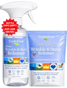 Truly Free Wrinkle & Static Release Kit | INCLUDES 1 EMPTY BOTTLE + 1 CONCENTRATION POUCH - JUST ADD WATER! Household Cleaners Odor Neutralizer Lemongrass Oil Geranium Oil