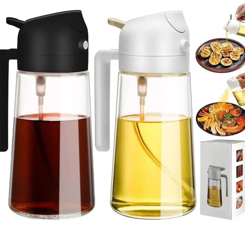 [Limited time deal] 2 Pack Oil Dispenser Bottle for Kitchen,2 in 1 Oil Dispenser and Oil Sprayer,16.5oz/470ML Glass Spray Bottle with Premium Nozzle