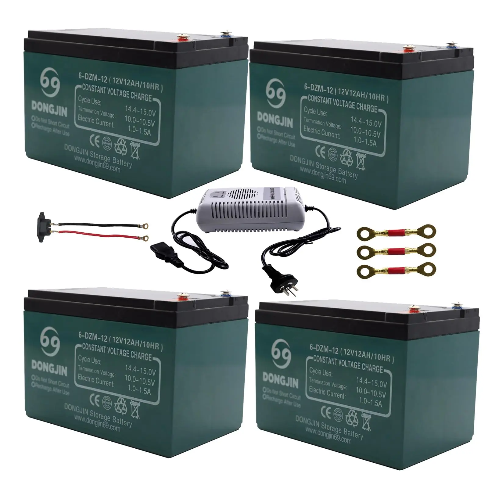 4 Pack 12V 12Ah SLA UTV ATV Motorcycle Battery Maintanance Free Battery Charger Charging Port Battery Connect Cables for Pit Dirt Bike Electric Scooter Ebike Go Kart Buggy Quad Moped Drift Trike Mower