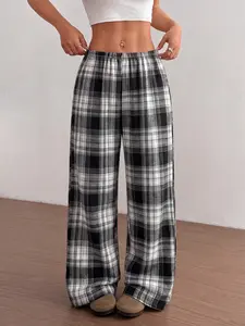 Unisex Plaid Long Pants, Loose Straight Leg, Drawstring Waist, Casual Fashion, All Seasons, Y2K Style, Comfortable Home Wear