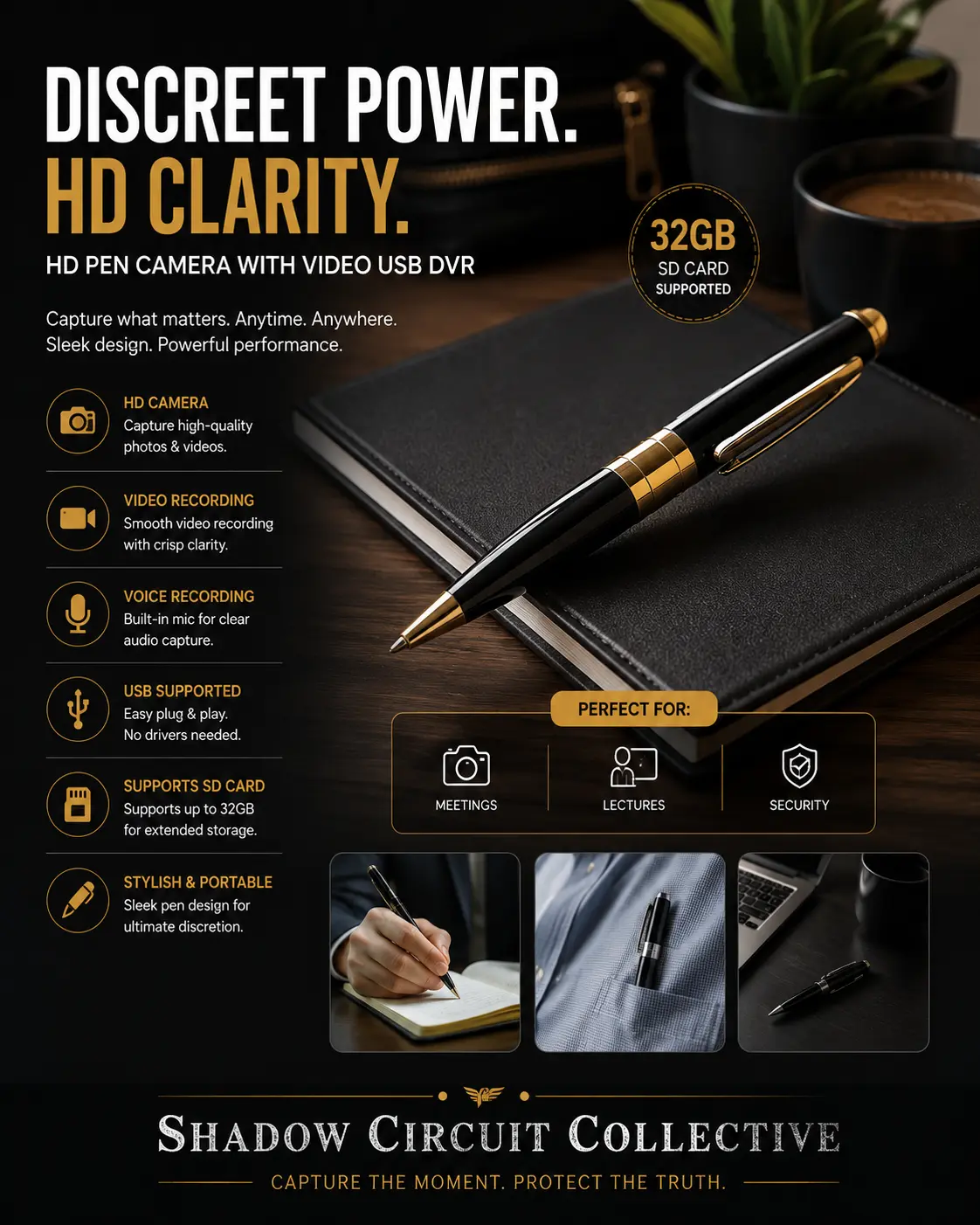 HD Spy Camera Pen - 1080P Hidden Video Recorder, Voice Recorder & USB Transfer, Dual-Use High Tech Cool Gadget for Tech Gadgets Desk