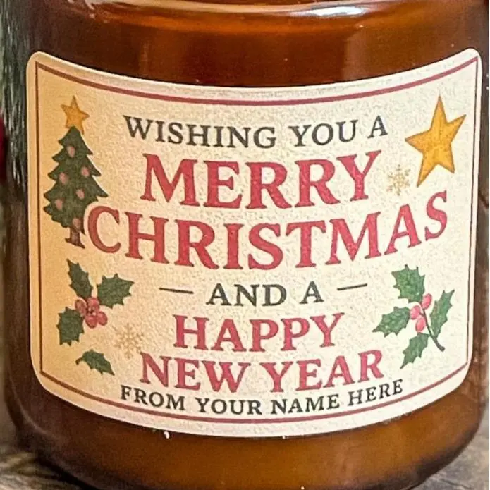 Personalized Merry Christmas Candle | Custom Holiday Gift | Amber Jar Soy Candle | Wood Wick Christmas Décor/