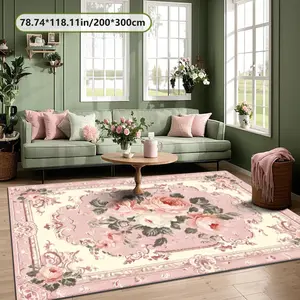 Velvet Soft Comfort French Girl Rose Vintage Pattern Print Rug, Home Decor Carpet, Living Room Large Mat, Sofa Pad, Bedroom Floor Mat