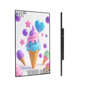 32inch Digital Signage, 1000nits High Brightness Advertising Display, Slim Fit Frameless LCD Monitor, CMS Remote Publishing, 24/7 Operation, Smart Split Screen Play, HDMI/USB/WiFi/Android System