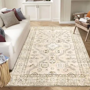 【Christmas Gift】8*10ft Area Rug Living Room Rugs - Washable Boho Farmhouse Moroccan Geometric No Slip Indoor Rug Soft Floor Carpet for Bedroom Under Dining Table Home Office Decor - Brown