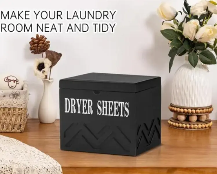 HouseJoy Dryer Sheet Holder-Black Dryer Sheet Container with Lid,Wooden Laundry Room Organization and Storage,Rustic Farmhouse Dryer Sheet Dispenser for Laundry Room Decor,Fabric Softener Containers