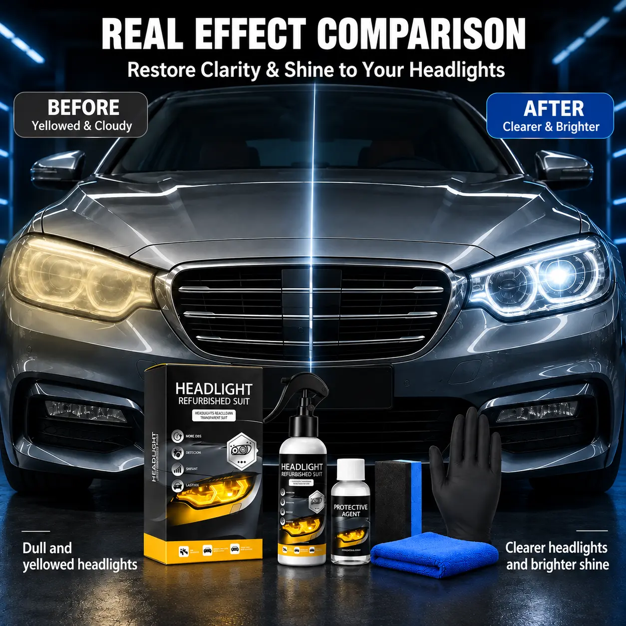 XUMTOM Automotive Headlight Restorer Liquid, Headlight Cleaner & Crystal Coating Agent for Yellowed, Oxidized & Cloudy Lenses, Helps Restore Clarity and Shine, Car Detailing Care renovation daily repair kit scratch oxidation remover