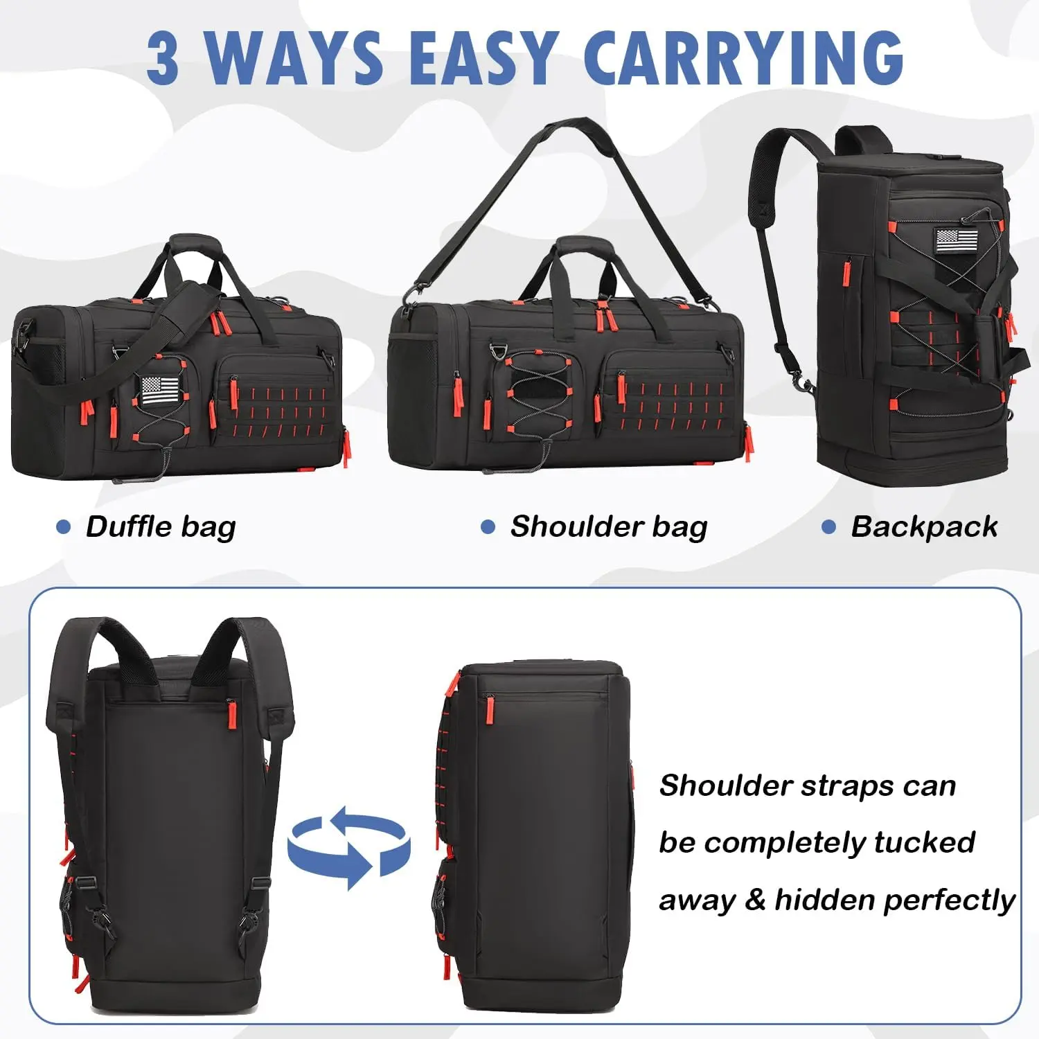 Gym Bag for Men and Women, 50L Duffle Bag, 3-in-1 Travel Duffel Bags with  Shoe & Laptop Compartment for Overnight Weekender Gym Traveling Workout  Deployment, Black+Red - TikTok Shop