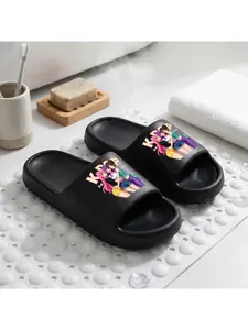 1pc Kpop Cartoon Comfortable Eva Sandals | Suitable For All Seasons, Ideal For Vacations, Leisure, Indoor, Outdoor, Beach Use, Slip-On Closure, Random Printing, Round Toe