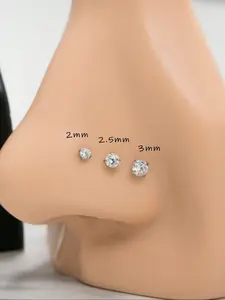Stainless Steel Cubic Zirconia Nose Ring, S-Shape Hypoallergenic Nose Staple for Men & Women, 2/2.5/3mm Sizes for Daily Wear