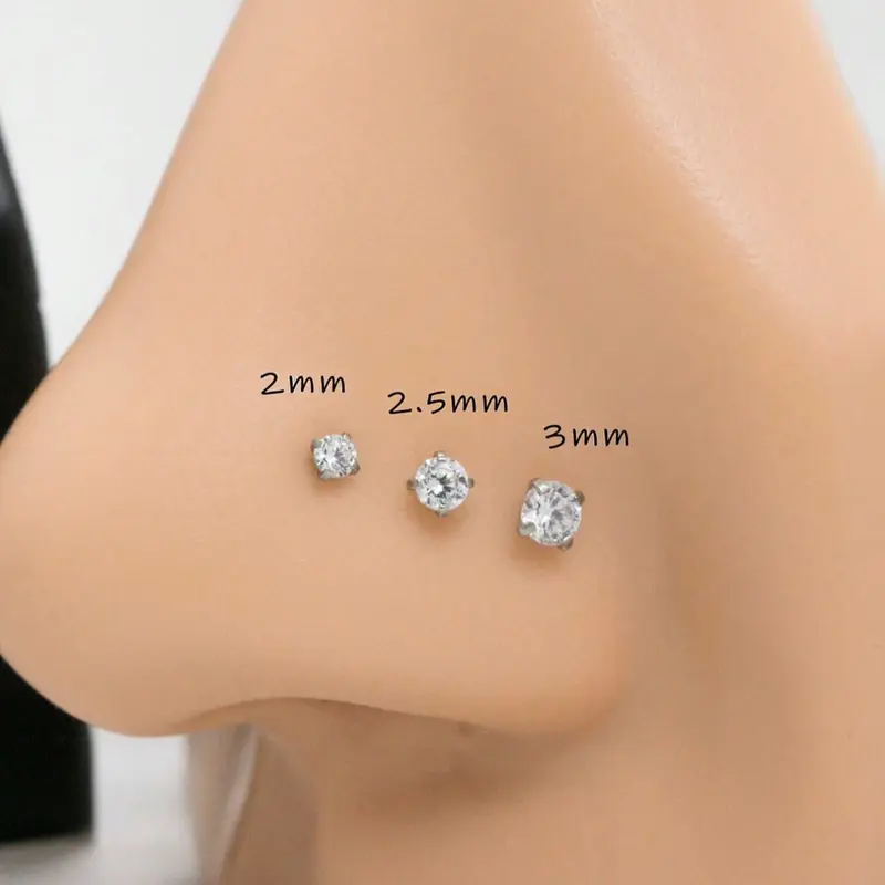 Stainless Steel Cubic Zirconia Nose Ring, Gems Nose Ring, Body Jewelry, Nose Piercing Jewelry, S-Shape Hypoallergenic Nose Staple for Men & Women, 2/2.5/3mm Sizes for Daily Wear, Nose Stud, Cubic Zirconia Accents, Stud Nose Rings