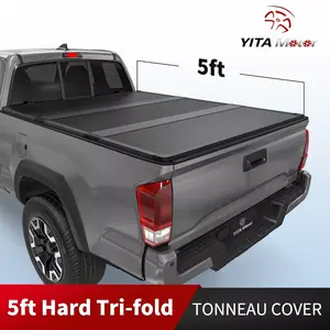 [Fits 2016-2023 Toyota Tacoma] 5 Ft Bed, FRP Hard Tri Fold Truck Bed Tonneau Cover, with Deck Rail System - Yitamotor