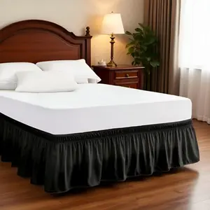 Elastic Bed Ruffle - Easy Wrap Around Ruffle - Microfiber Bed Skirt with Elastic Belt 16 Inch Tailored Drop - Hotel Quality Bedskirt, Fade Resistant (Black, Queen)