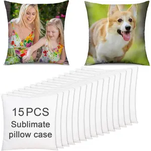 15 count Sublimation Blanks Pillow Cases 16"x 16" White Cushion Covers Glossy Satin Pillow Covers Heat Transfer DIY Custom Picture