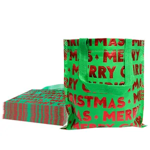 20 Holiday Christmas Gift Bags with Handles, Reusable Foldable Shopping Bags, Festive Design for Parties & Surprises