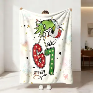 1 Christmas-themed flannel blanket 67 hot terrier geek green hand candy with snowflake bow element print Soft and comfortable bedroom living room sofa cover blanket camping blanket Christmas gift