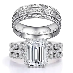 Couple Rings 4pcs Matching Rings 1ct AAA CZ White Gold Plated Women Wedding Ring Sets For Him And Her