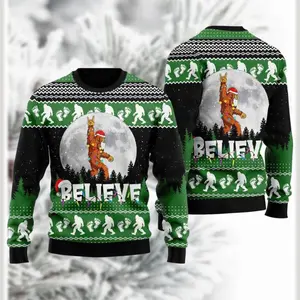 Bigfoot Believe Ugly Christmas Sweater, Sasquatch Funny Xmas Sweater, Bigfoot I Believe Holiday Sweater, Monster Ugly Sweater UGYT467
