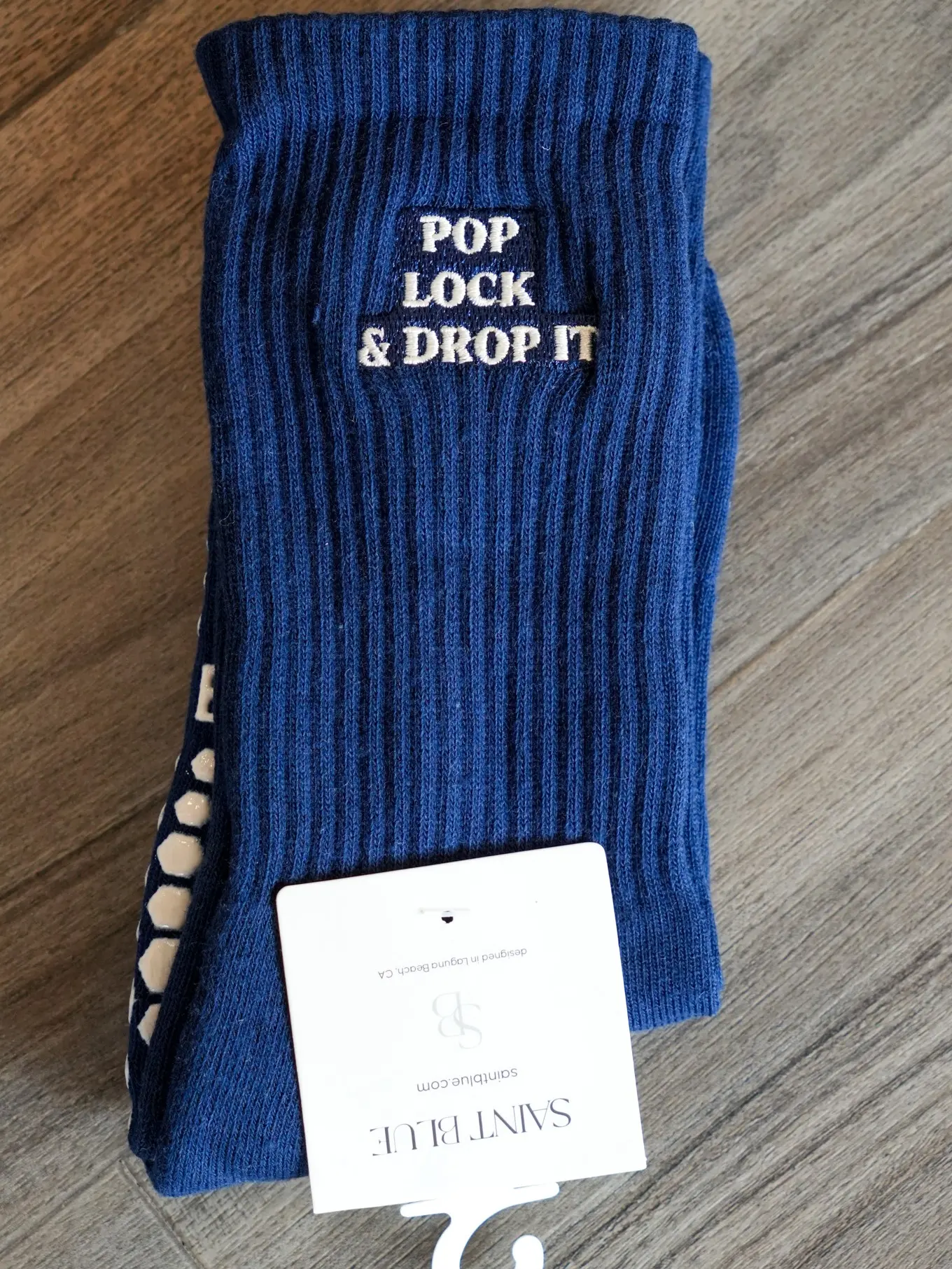Pop Lock & Drop It Grip Socks | Navy Barre & Pilates Crew Socks | Funny Workout Grip Socks